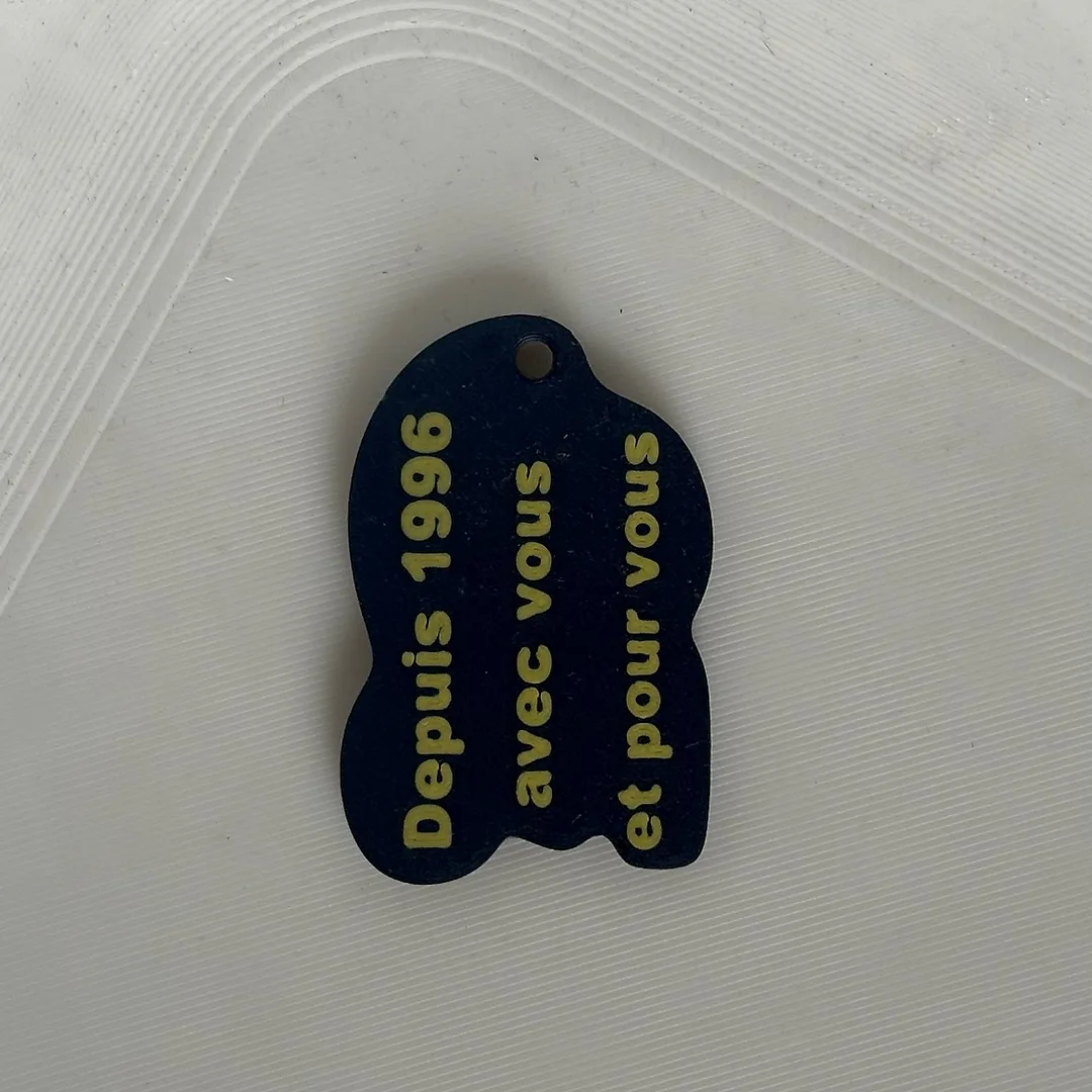 Verso du porte-clé avec message
