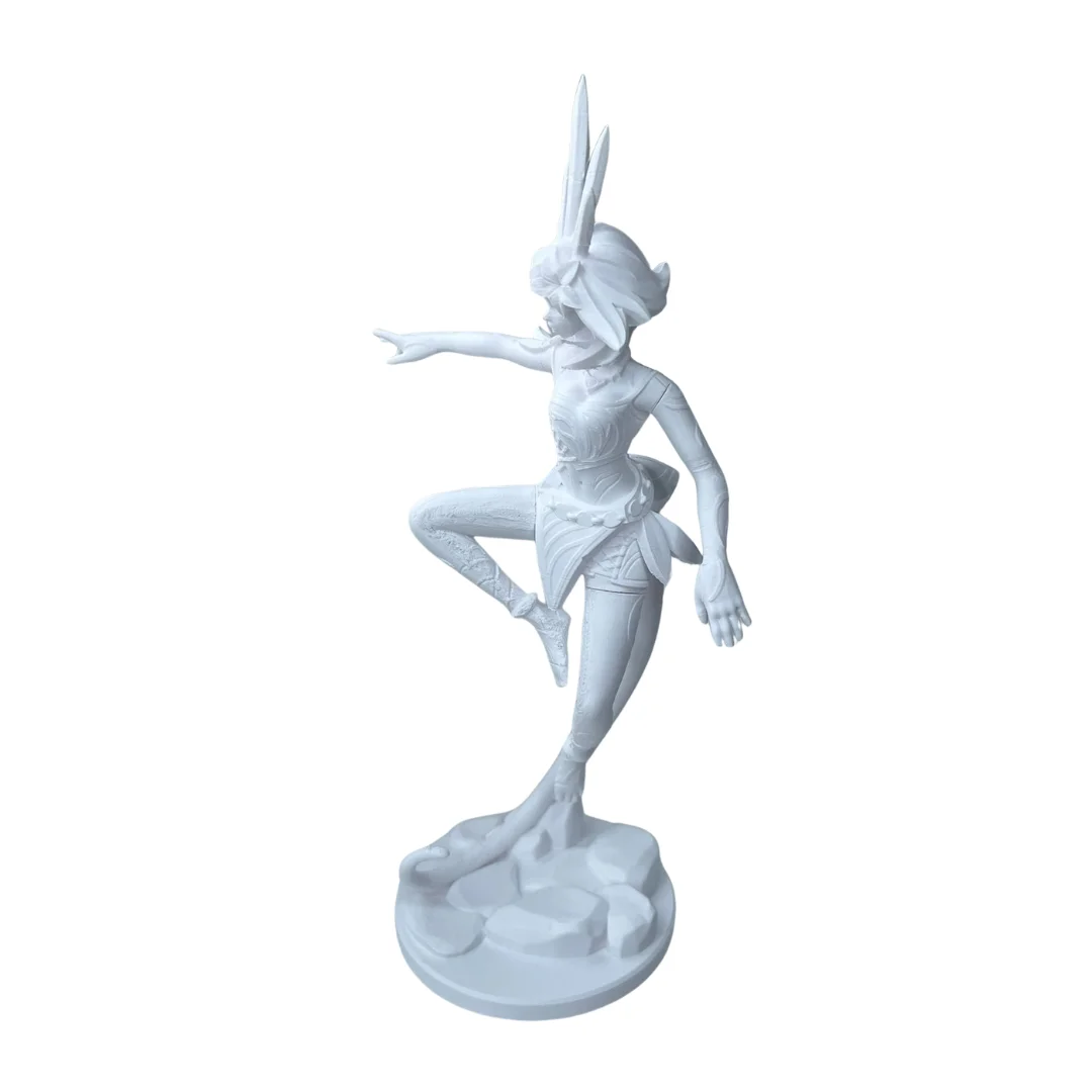 Figura de personaje impresa en PLA blanco, sin pintar