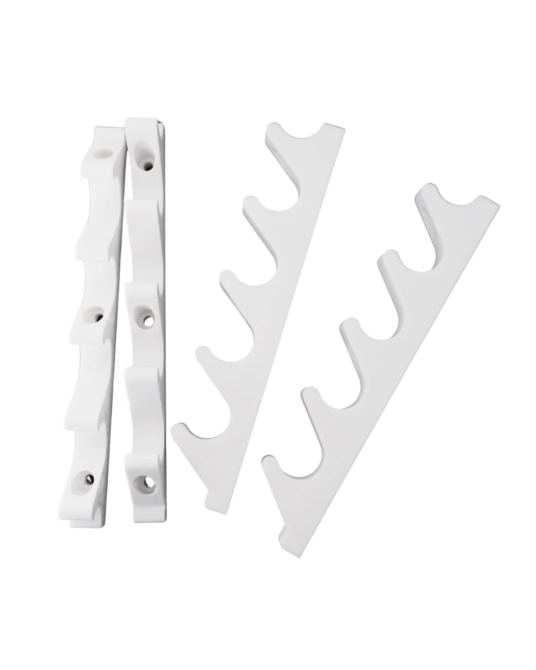 Replacement sun lounger parts printed in white PETG: hinges and brackets reproduced to measure